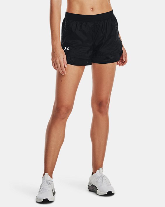 Shorts UA Woven Layered para Mujer, Black, pdpMainDesktop image number 1